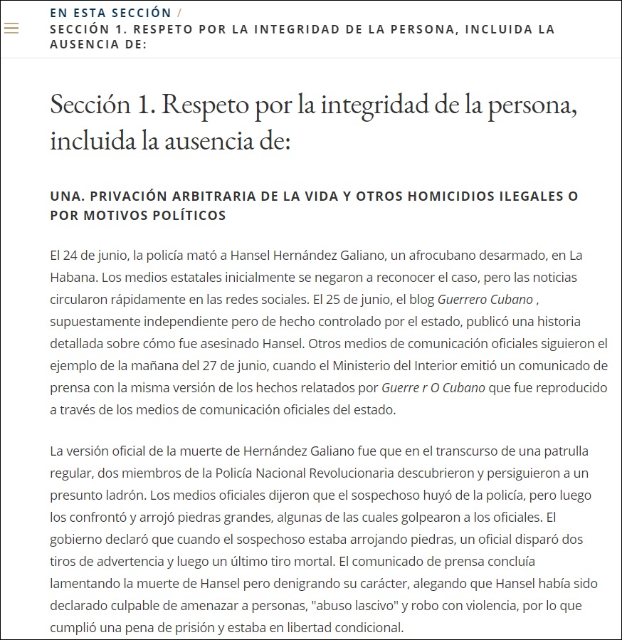 Asesinato de Hansel Hernández entre las violaciones en Cuba denunciadas por EEUU