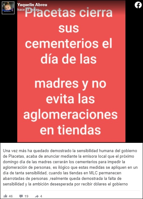 Placetas cerrará sus cementerios el Día de las Madres