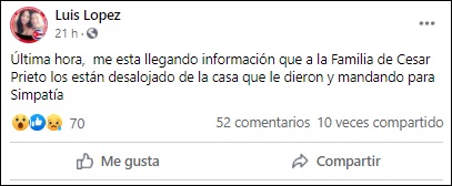 Denuncian el desalojo de la familia de César Prieto en Cuba