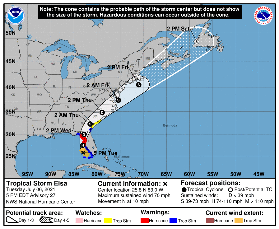 Alerta tornado sur de Florida huracán Elsa