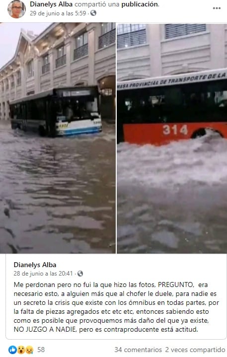 Registran inundación en un ómnibus de La Habana.
