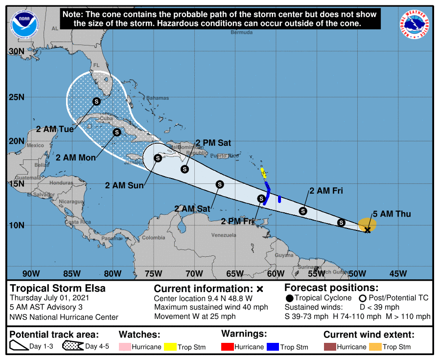 Tormenta tropical Elsa afectará a Cuba y la Florida, según pronósticos oficiales (Foto: NHC)