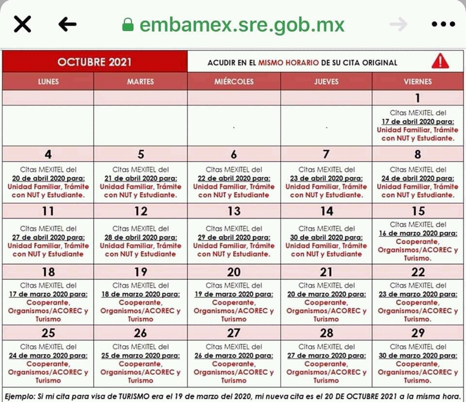 Calendario de Citas embajada de México en Cuba