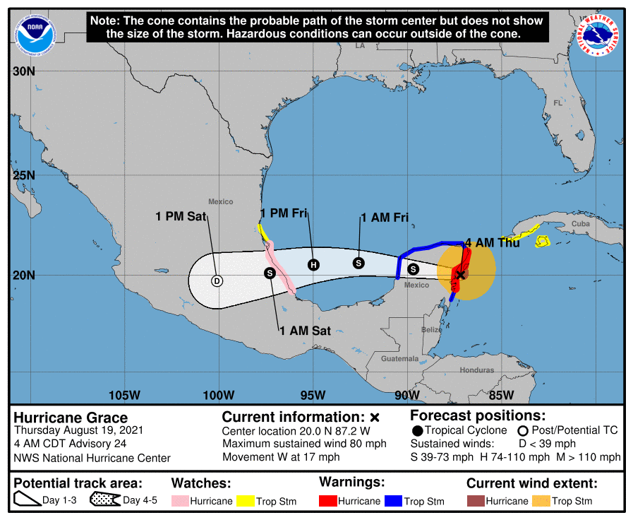 Huracán Grace toca tierra cerca de Cancún en la Península de Yucatán