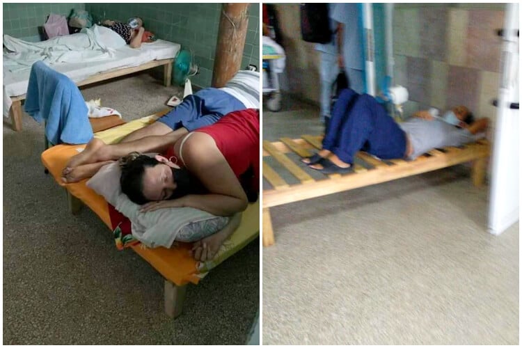 Pacientes en camas incompletas o compartidas en Hospital de Cienfuegos. (Elianet Padrón-Facebook).