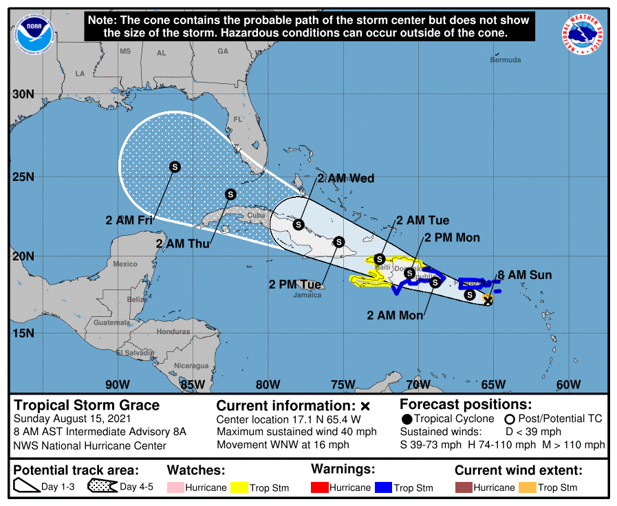 Tormenta Tropical Grace inclina su trayectoria hacia Cuba