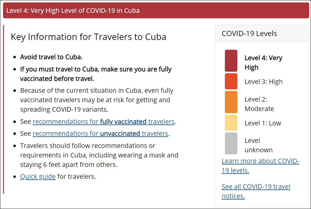 EEUU recomienda no viajar a Cuba debido a la situación epidemiológica