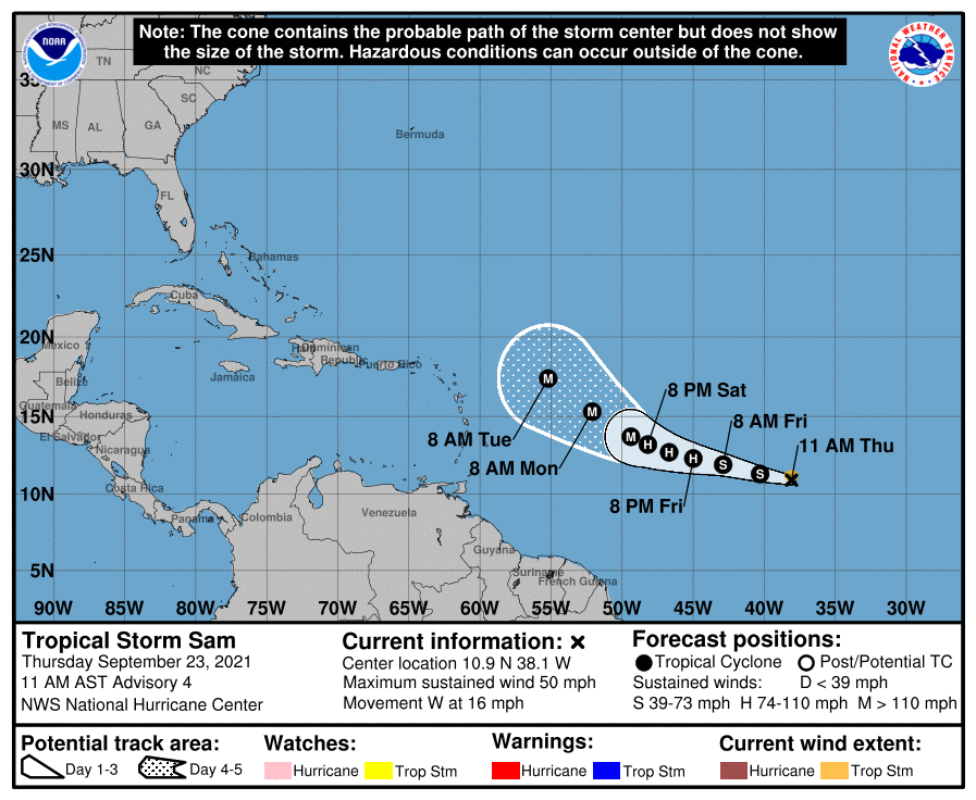 Instituto de Meteorología emite aviso sobre la tormenta tropical Sam