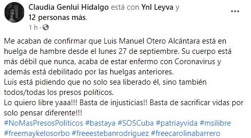 Luis Manuel Otero inicia huelga de hambre para exigir su libertad