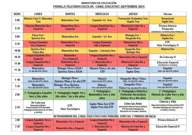 Publican calendario oficial de teleclases para el curso escolar en Cuba