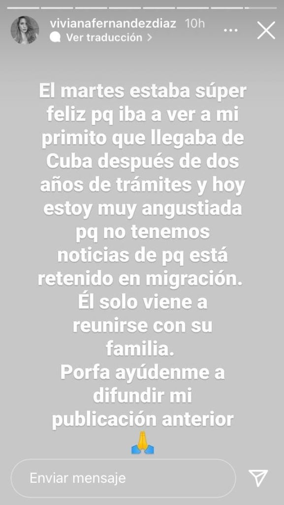 Historia de Viviana Fernández, prima del cubano retenido en México. (Instagram)