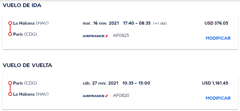 Itinerario oficial de los vuelos entre Cuba y Francia2