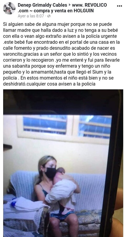 Publicación de la enfermera Denep Grimaldy en grupo de Facebook. (Facebook)