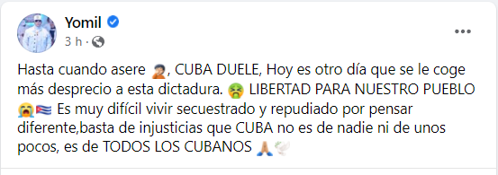 Yomil explota contra la dictadura y pide libertad en vísperas del 15N