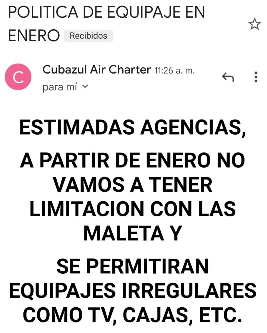 Política de equipaje de vuelos a Cuba cambiará en enero2