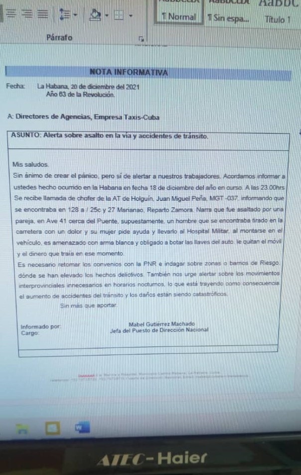 Autoridades de Taxis-Cuba alertan a los choferes sobre ola de robos y asaltos