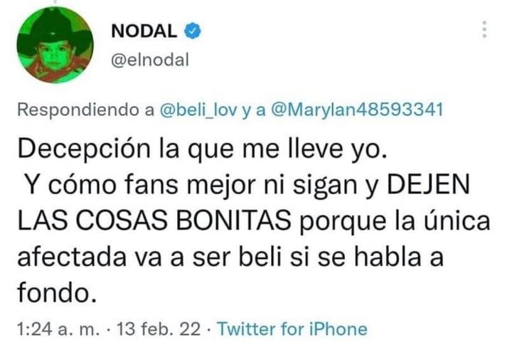 Nodal respondió a los ataques de los fans. (Twitter)