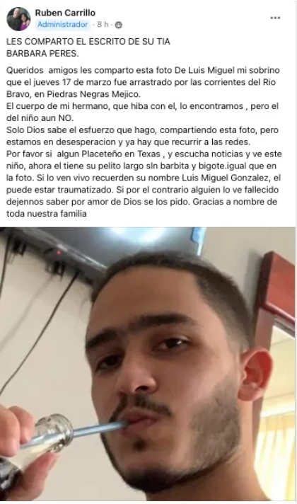 Joven arrastrado por el rio Bravo