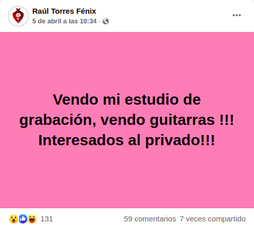 Raúl Torres vende su estudio de grabación