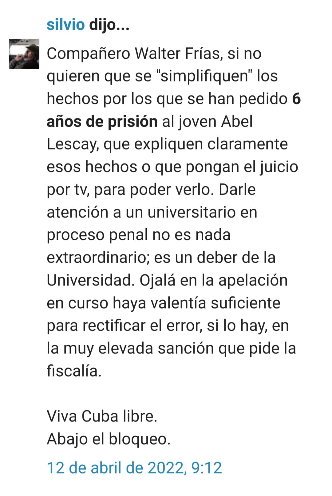 Silvio Rodriguez sobre la condena de Abel Lescayjpg