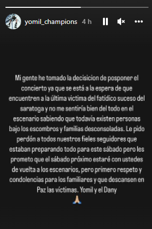 Yomil cancela su concierto en La Habana al decretarse Duelo Nacional