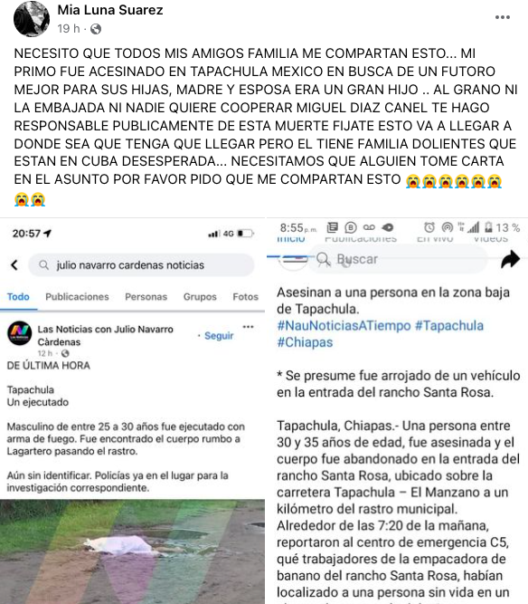 familiares del cubano asesinado en Tapachula solicitan ayuda