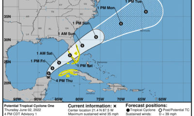 Centro Nacional de Huracanes emite primer aviso sobre la potencial tormenta tropical Alex2022