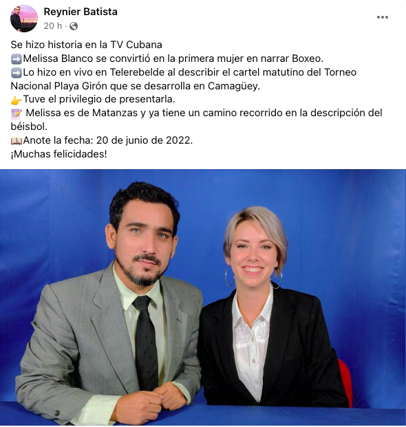 El comentarista deportivo Reynier Batista festejó le logro de su colega