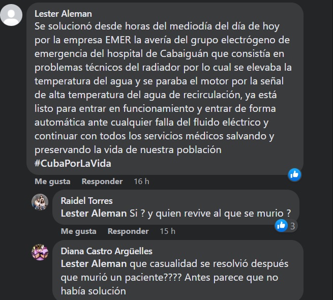 Fallecido por falta de electricidad en hospital de Sancti Spiritus
