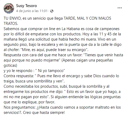 Periodista oficialista califica a TuEnvio como un servicio malo y tardío