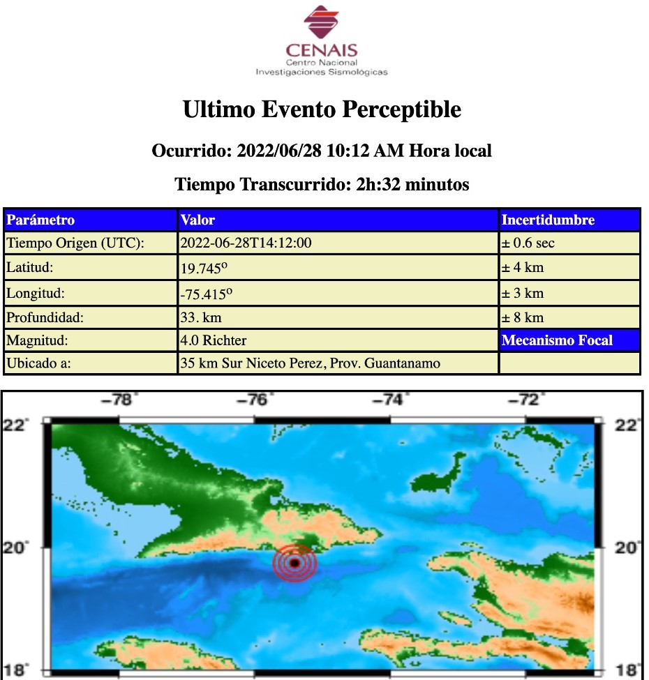 Terremoto perceptible estremece el oriente cubano 2022