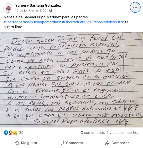 mensaje del preso político del 11J