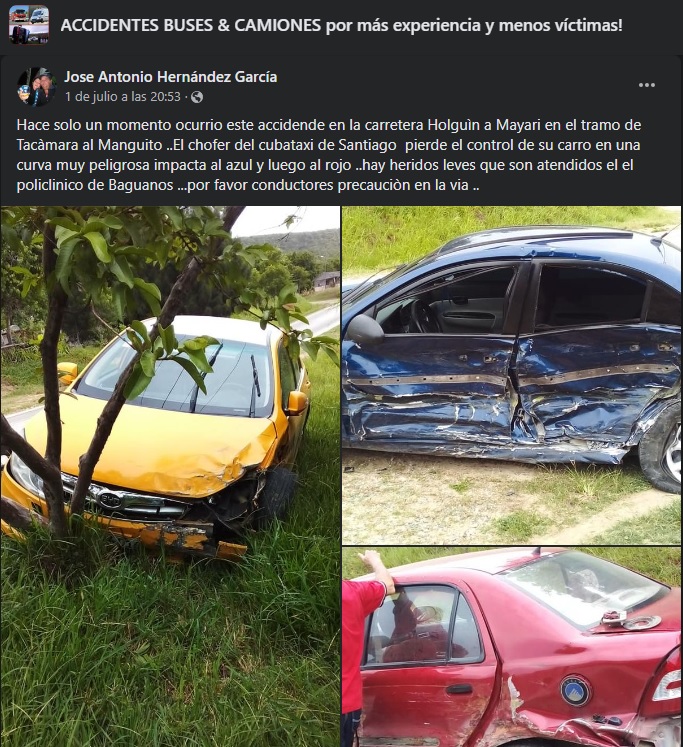 Accidente de tránsito entre tres carros en Mayari