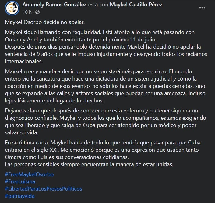 Anamely Ramos sobre Maykel Osorbo