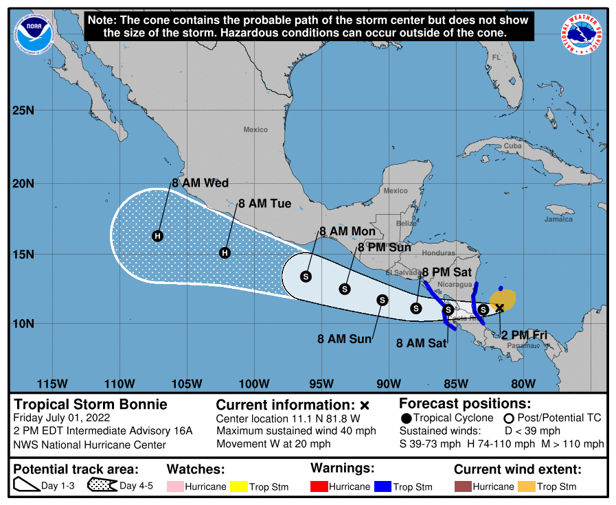 Instituto de Meteorología emite aviso de ciclón tropical por la tormenta Bonnie 