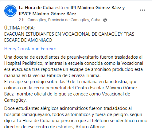 Ordenan evacuación urgente en Camagüey ante escape de amoníaco en fábrica de cerveza Tínima