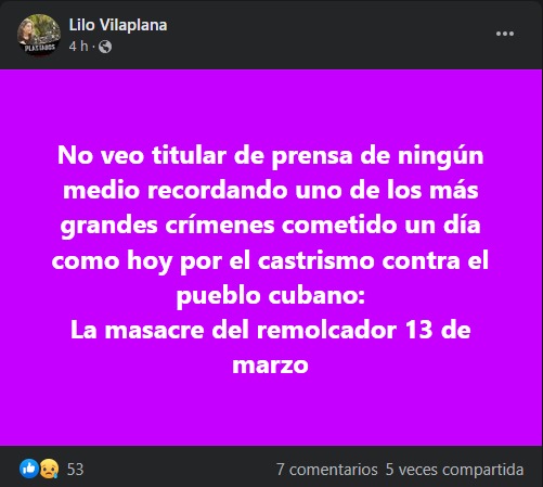 Publicación de Lilo Vilaplana.(Facebook)