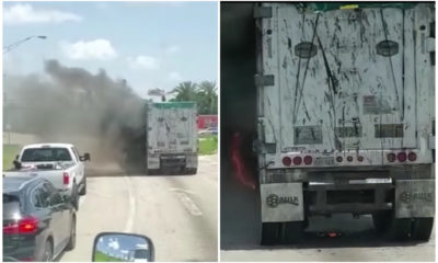 Un camión de basura se incendia cuando circulaba en Palmetto Express, Miami