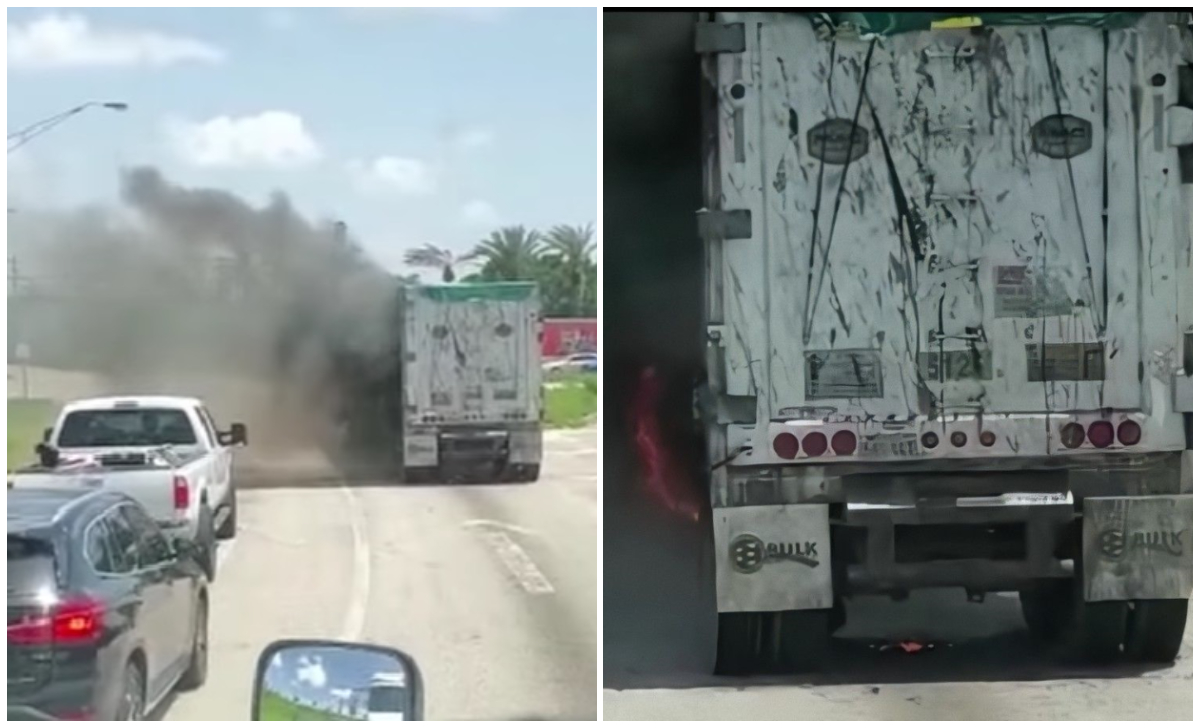 Un camión de basura se incendió cuando circulaba en Palmetto Express, Miami