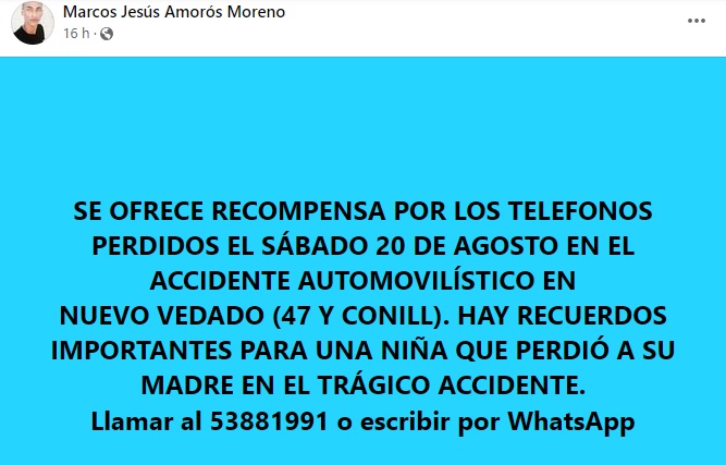Roban celular de la joven madre fallecida en un accidente de tránsito en La Habana