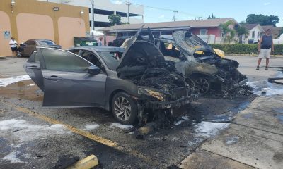 Dos vehículos se incendian en el parqueo del restaurante ‘El imperio de la Comida’ en Hialeah