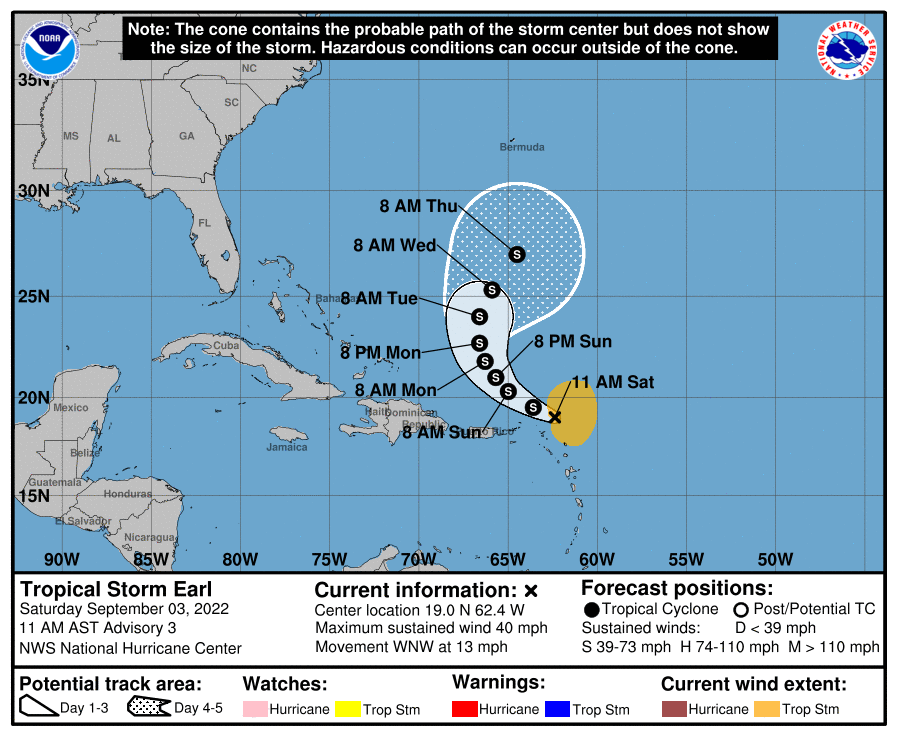 Emiten aviso sobre la tormenta tropical Earl esta es su trayectoria