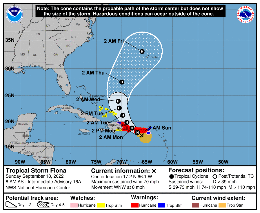 Fiona se acerca a Puerto Rico y Punta Cana como huracán