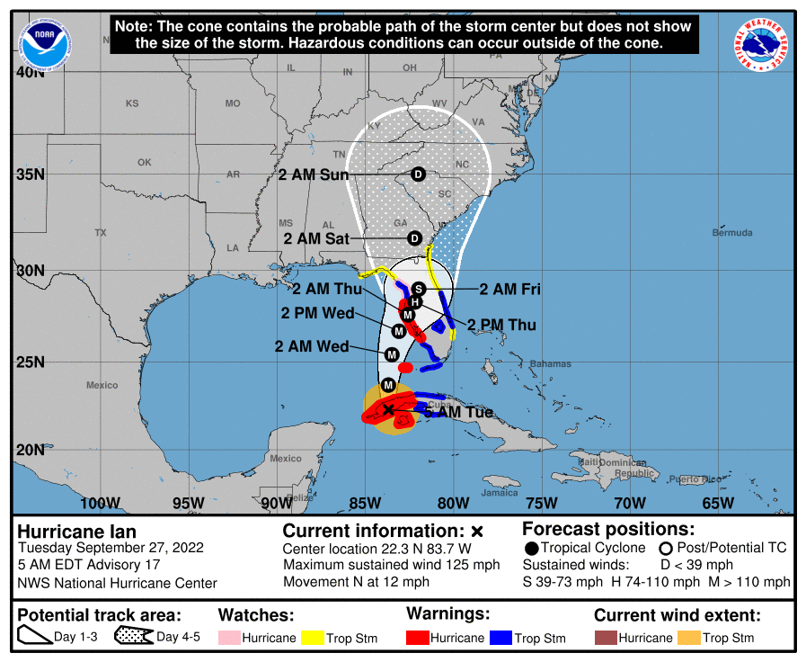 Huracán Ian toca tierra en La Coloma como un poderosos categoría 3