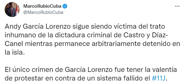 Senador Marco Rubio denuncia los maltratos contra el preso políticos Andy García