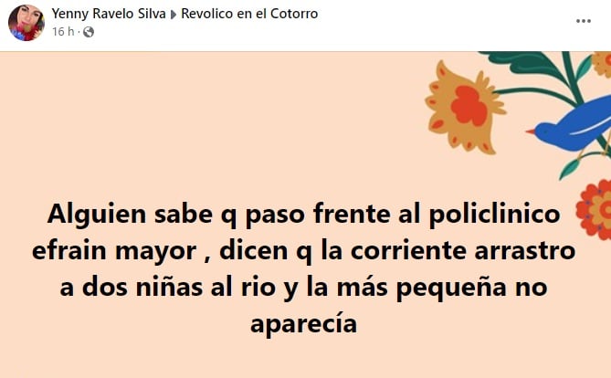 Una niña de 10 años muere ahogada al desbordarse un río en el municipio de Cotorro