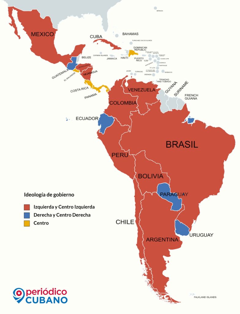 Mapa político e ideológico de América Latina.