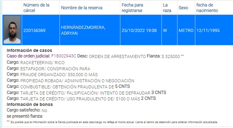 Trasladan a cubano de Carolina del Norte a Florida por ser presunto responsable de varios cargos criminales