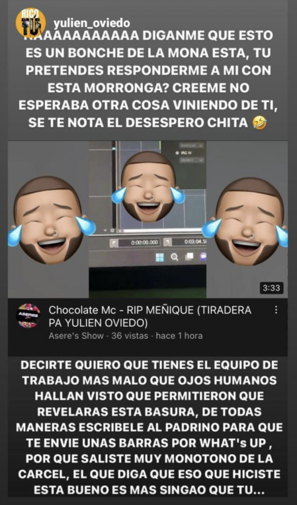 Yulien a Chocolate luego de su tiradera