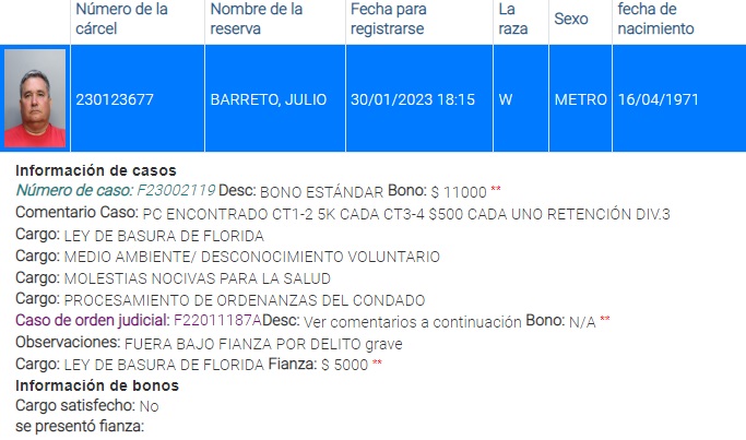 Hispano otra vez es arrestado por presunta contaminación de lagos en Miami-Dade con aguas residuales